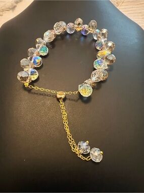 Crystal Bead Bracelet with Gold Chain